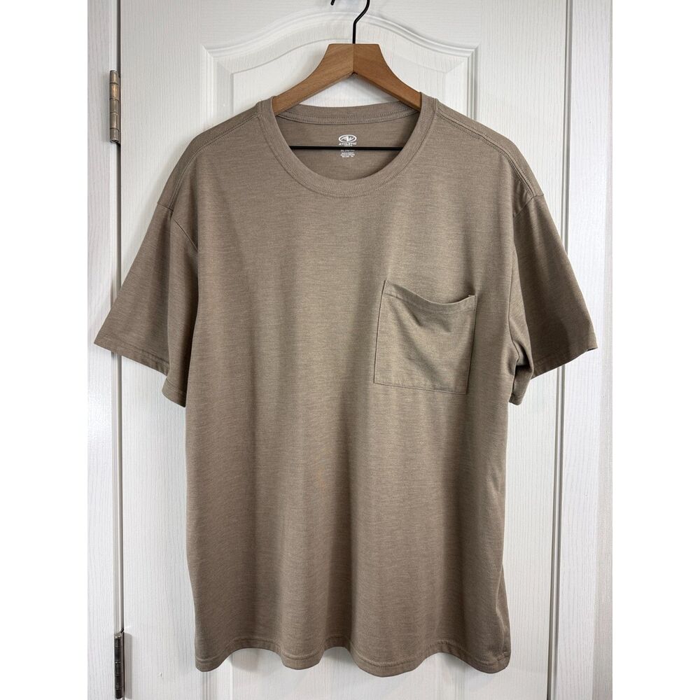 Athletic Works Pocket T Shirt XL Tan Brown Short Sleeve Mens Tee
